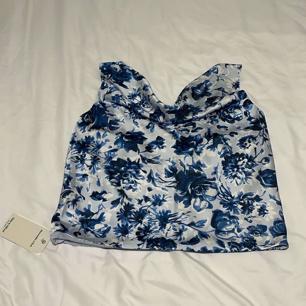 Abercrombie and Fitch women’s size medium blue floral satin cowl neck tank top